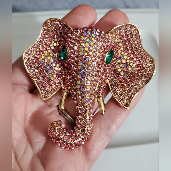 Elephant pink BIG brooch pin Swarovski crystals elements AB aurora borealis NEW - Picture 10 of 14